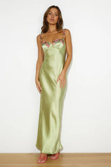 French Countryside Satin Maxi Dress Sage