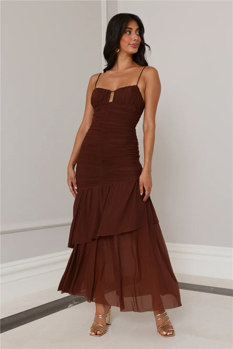 Always The Muse Mesh Maxi Dress Brown