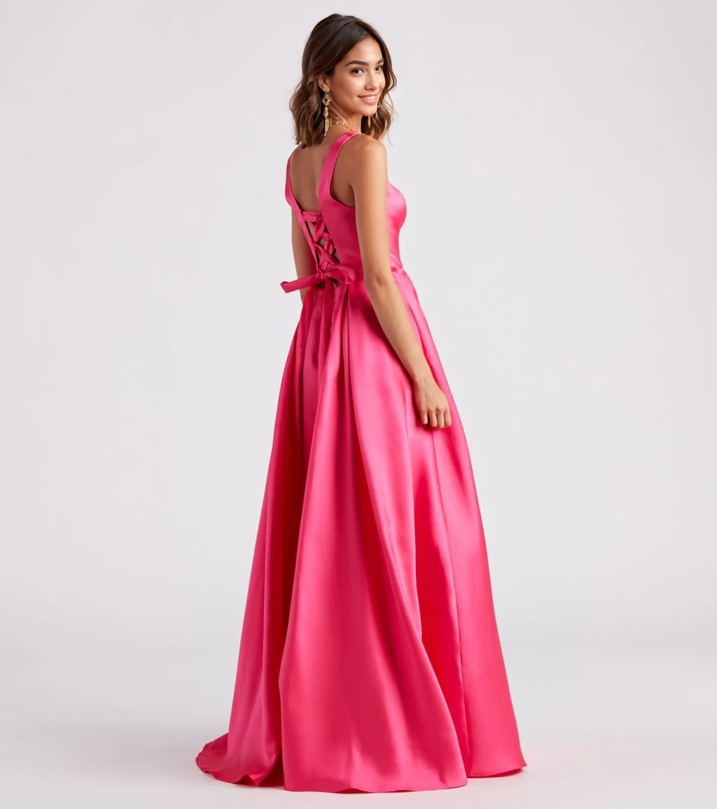 Kristine Satin Lace-Up A-Line Ball Gown