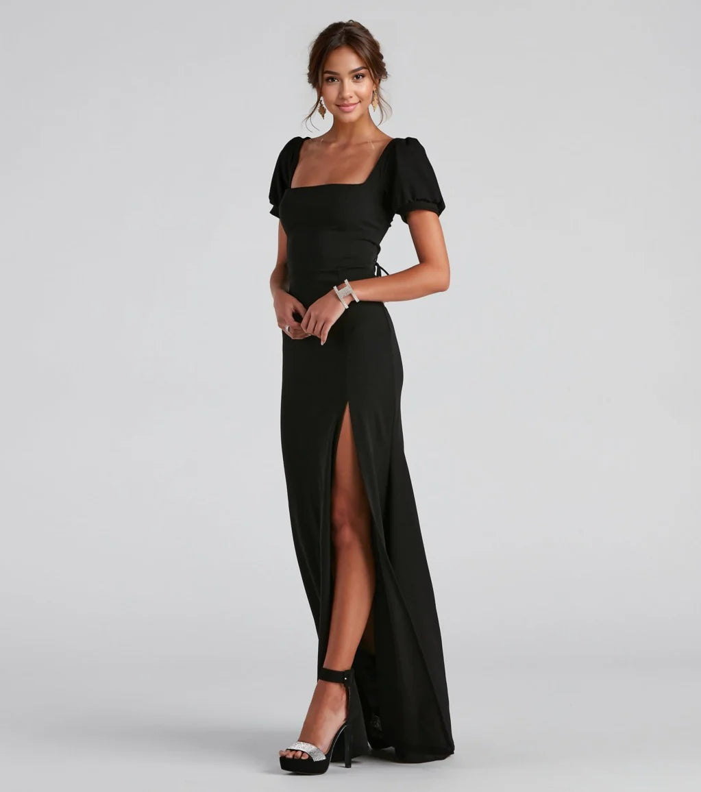 Denali Formal Puff Sleeve Long Dress