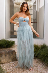 Style Sense Strapless Tulle Maxi Dress Sage