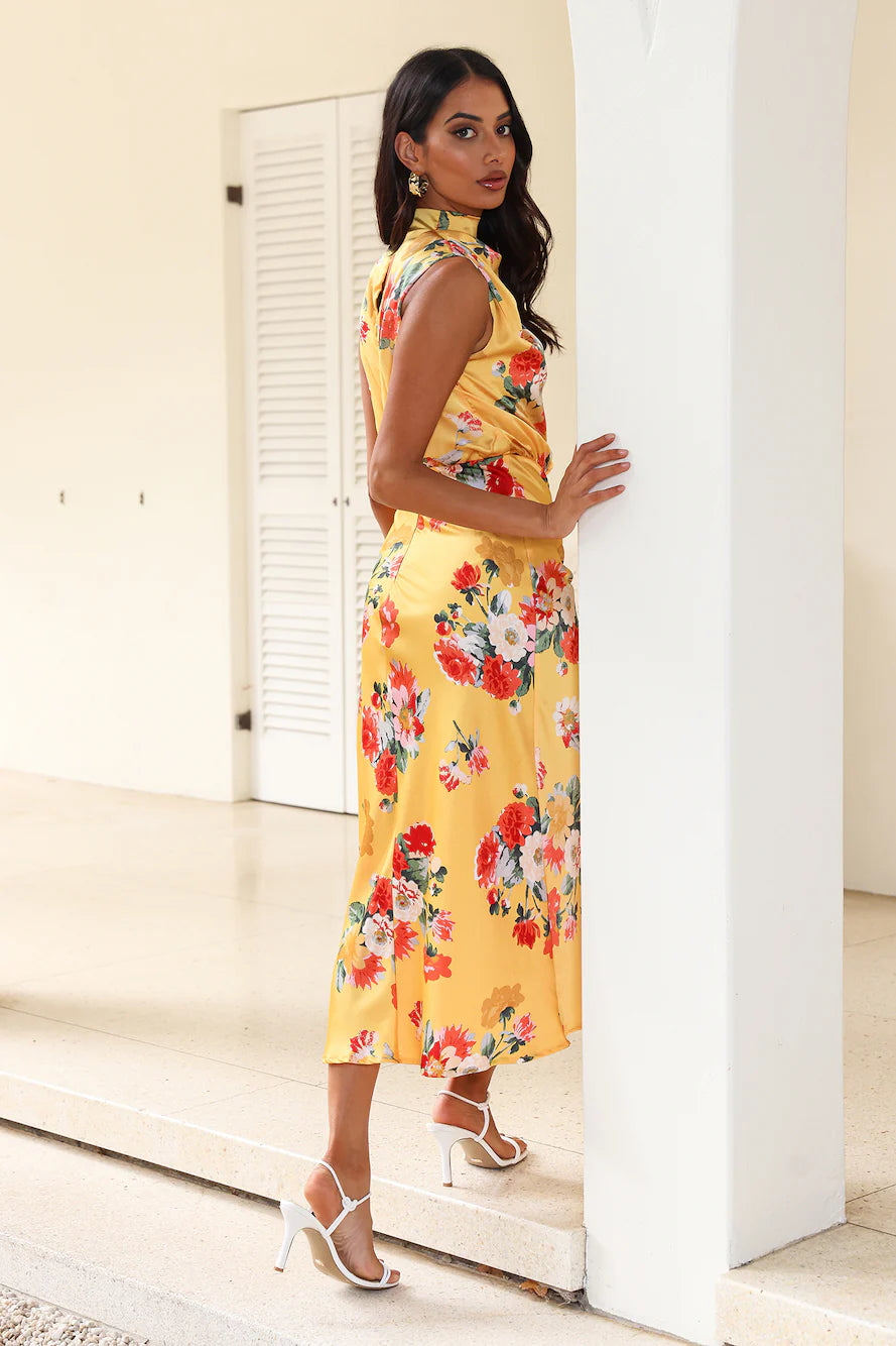 Let the Adventures Begin Midi Dress Yellow