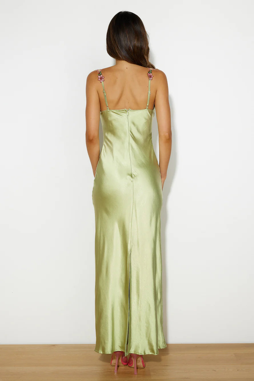 French Countryside Satin Maxi Dress Sage