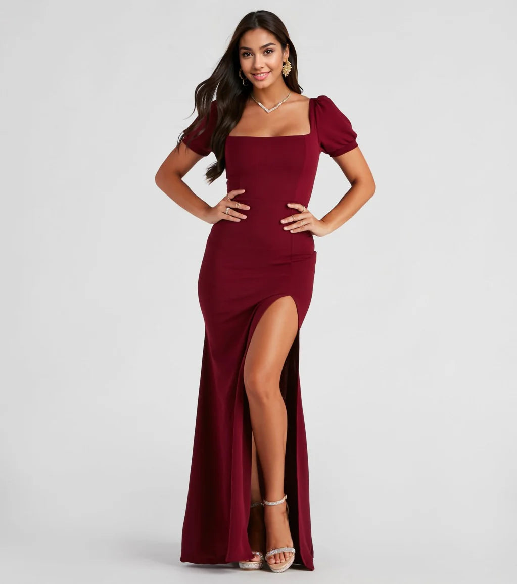 Denali Formal Puff Sleeve Long Dress