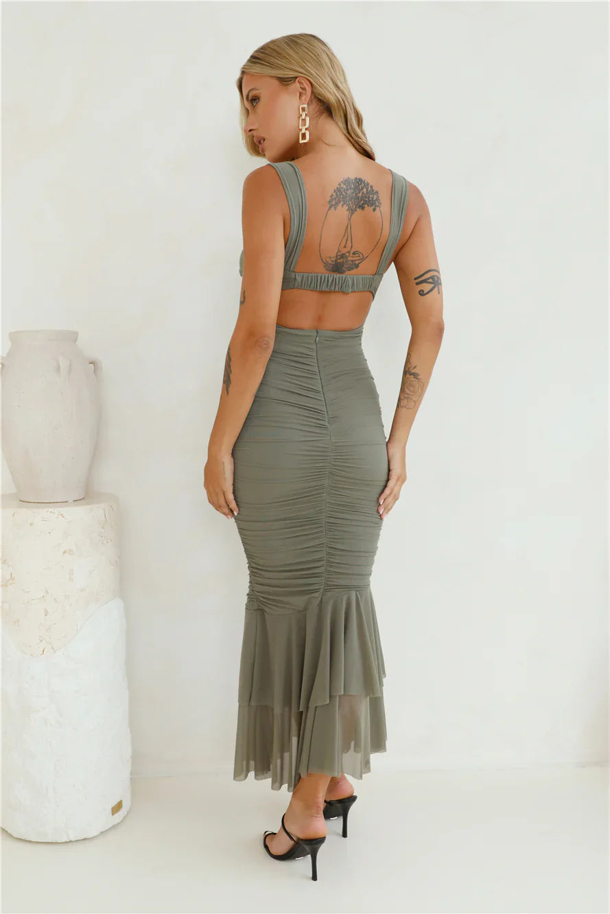 Nights In New Mesh Maxi Dress Sage