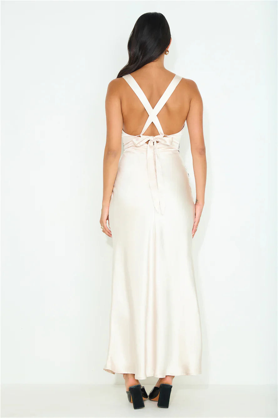 Personal Experience Satin Maxi Dress Cream