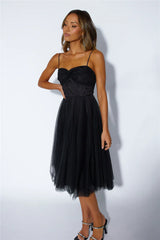 Glam Feeling Tulle Midi Dress Black