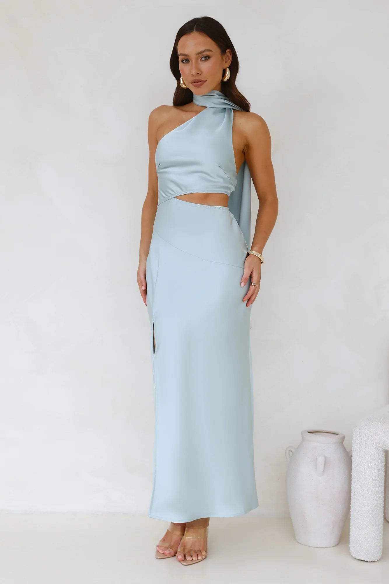 Francesca Satin Midi Dress Sage