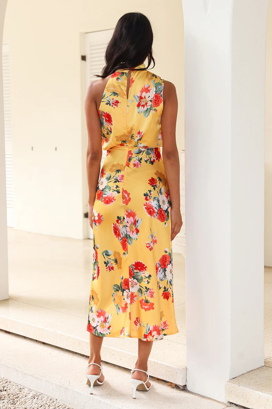 Let the Adventures Begin Midi Dress Yellow