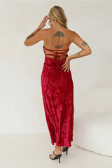 Commotion Strapless Velvet Maxi Dress Red