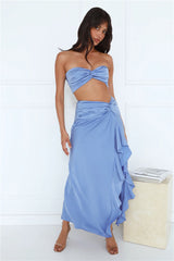 Diary Of Secrets Satin Maxi Skirt Blue