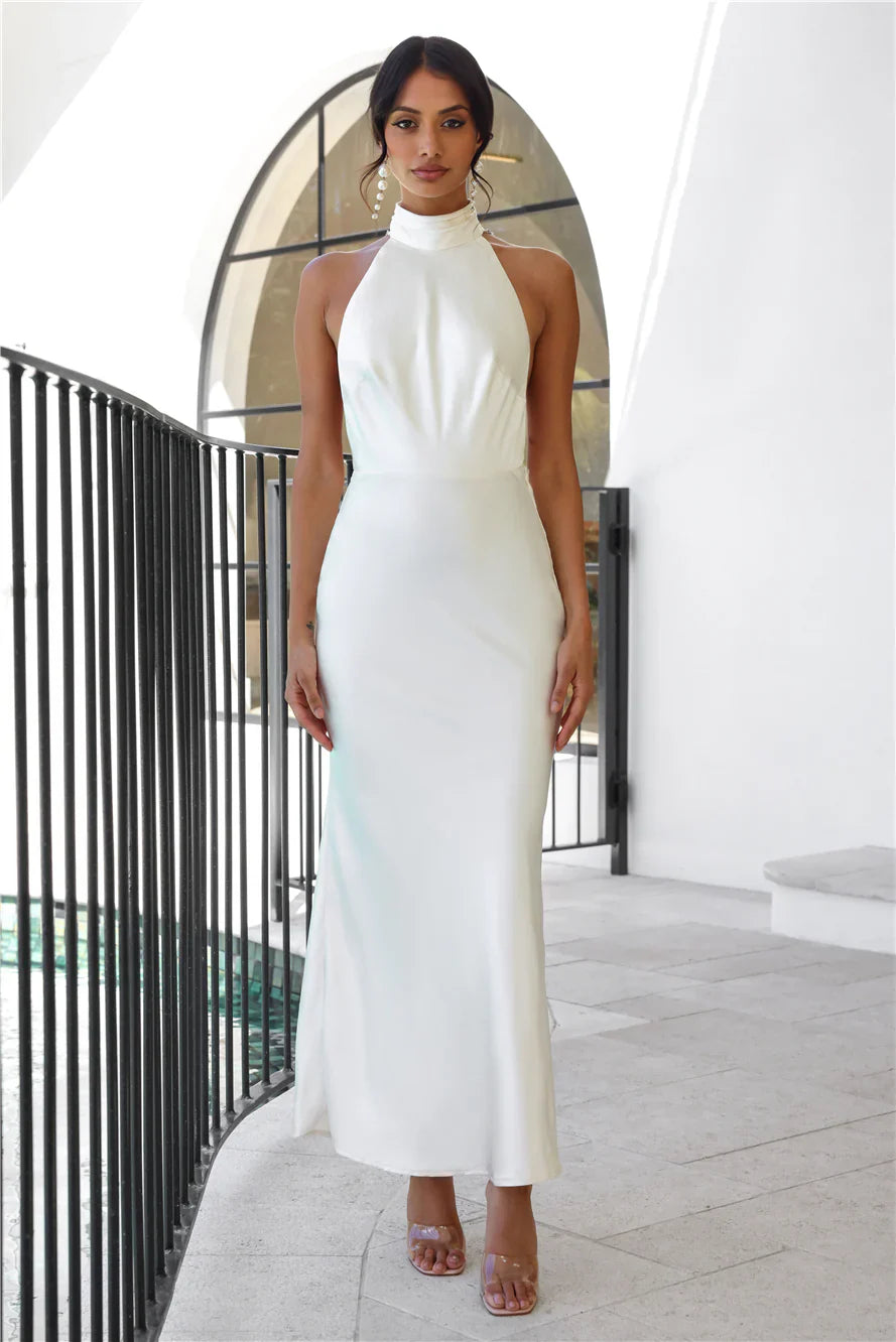 Luxurious Lady Satin Maxi Dress Cream