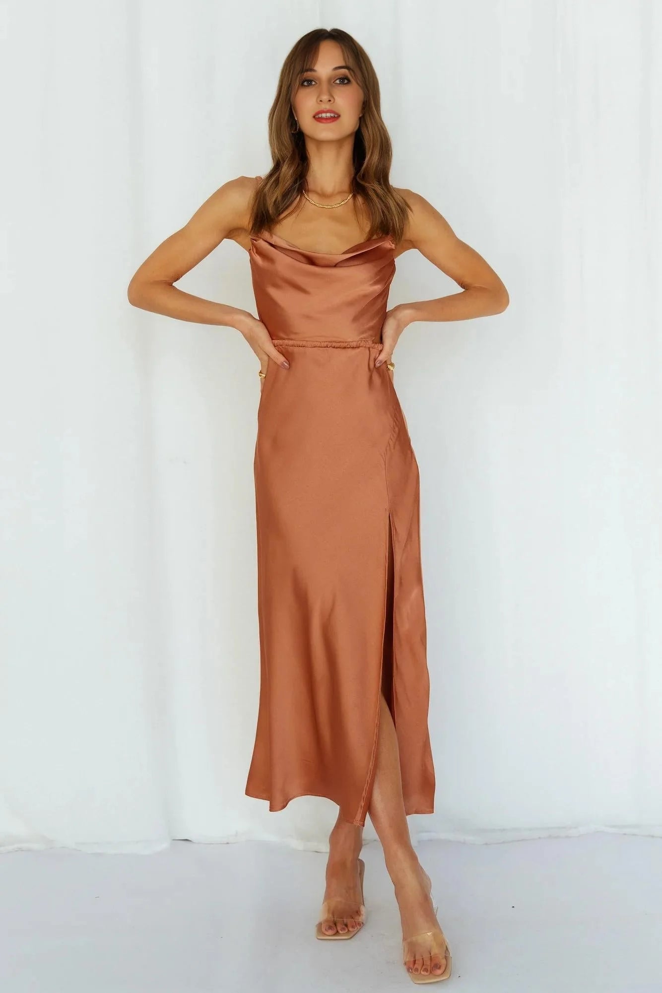 Stand On My Own Midi Dress Rust