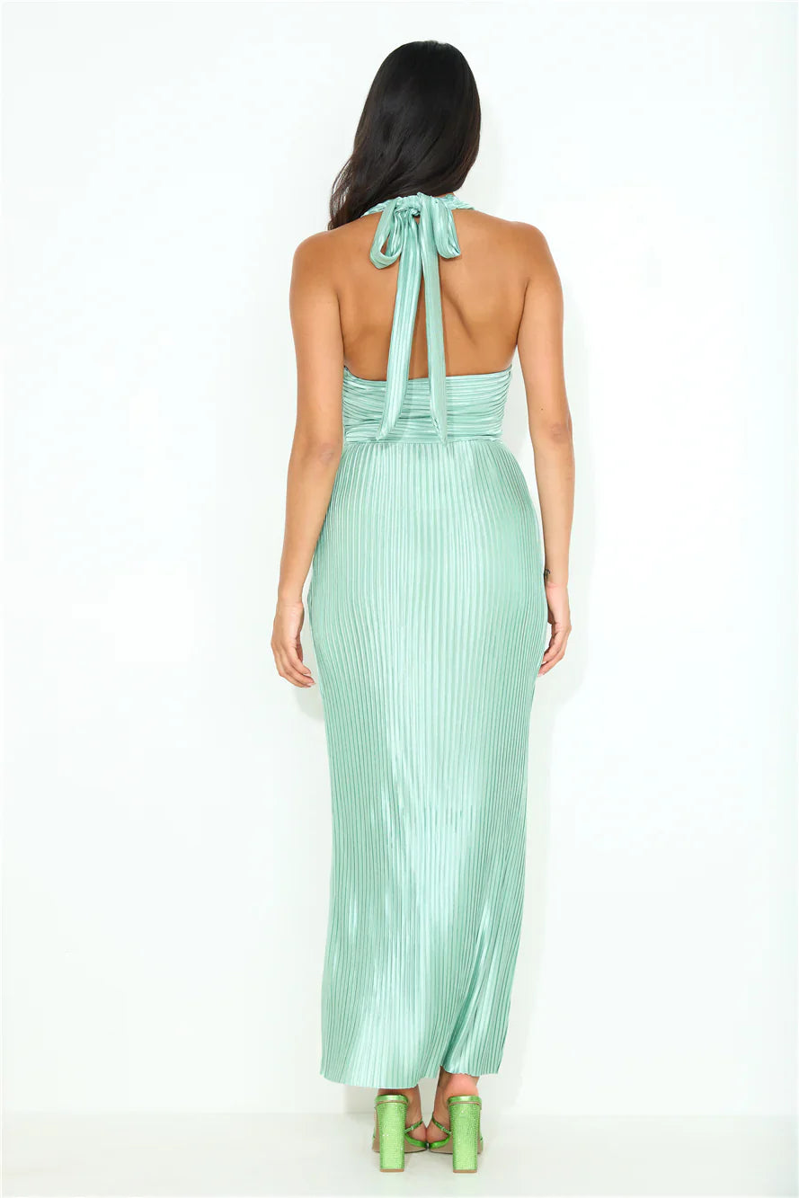 Special Events Pleated Halter Maxi Dress Sage