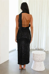 All Eyes On Her Sequin Midi Dress Black