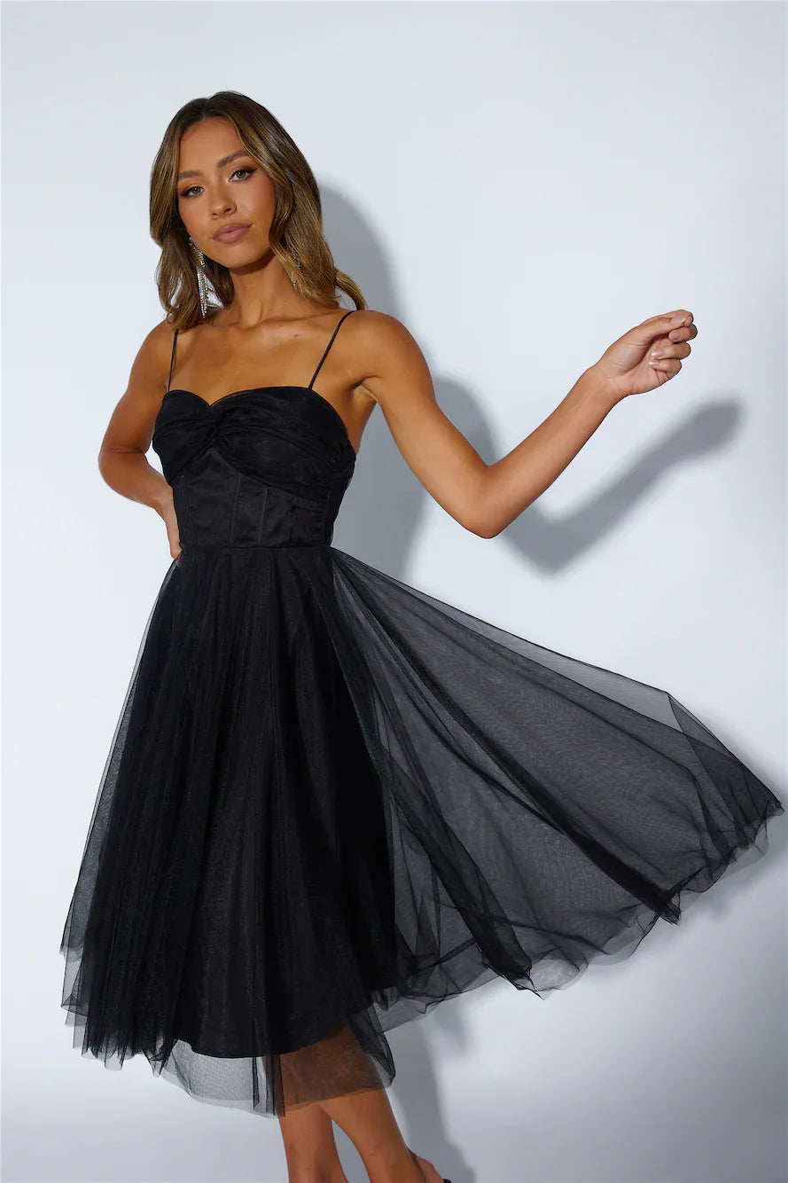 Glam Feeling Tulle Midi Dress Black