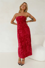 Commotion Strapless Velvet Maxi Dress Red