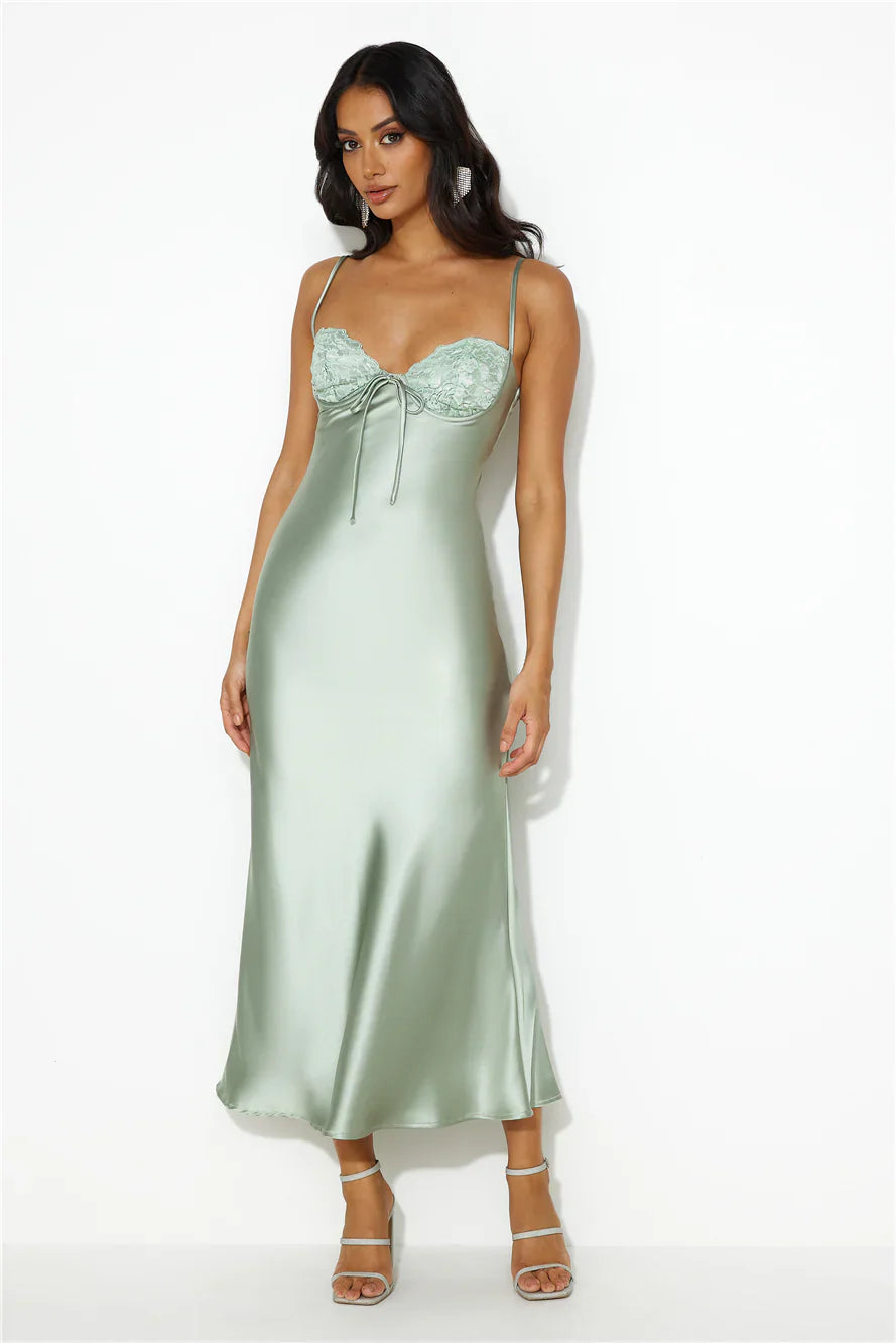 Stylist Things Satin Maxi Dress Sage