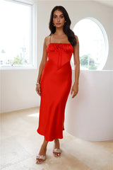 Paid To Attend Satin Maxi Dress Red