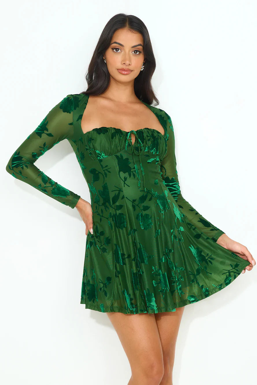 New City Long Sleeve Mini Dress Green