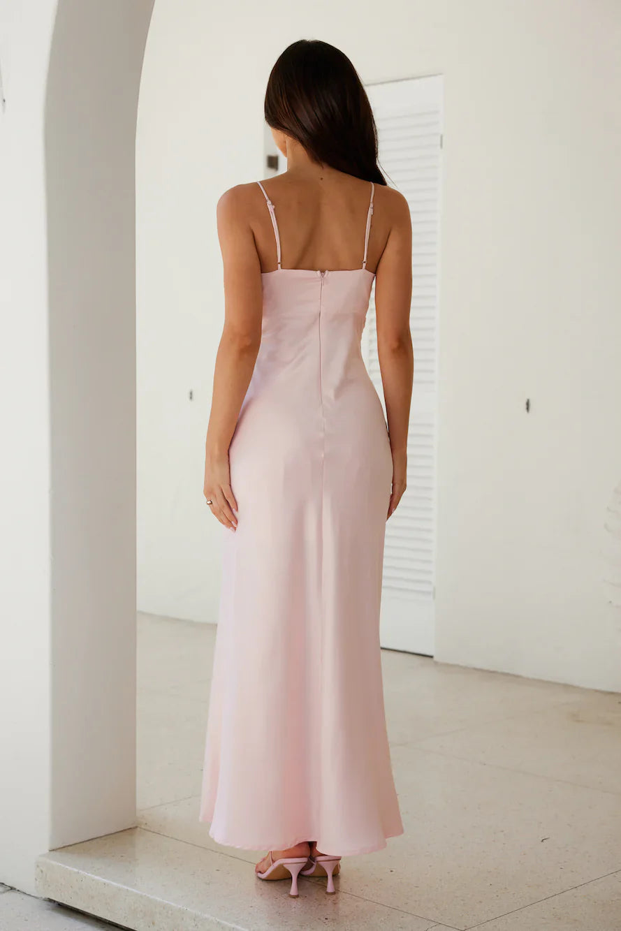 Night Hour Satin Maxi Dress Pink