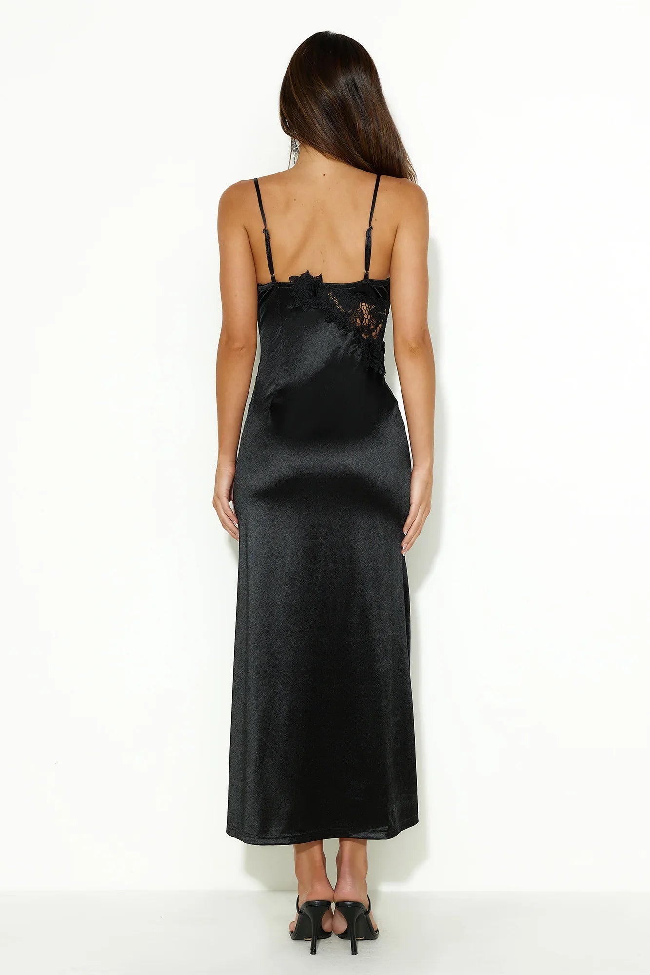 Magnetic Connection Satin Maxi Dress Black