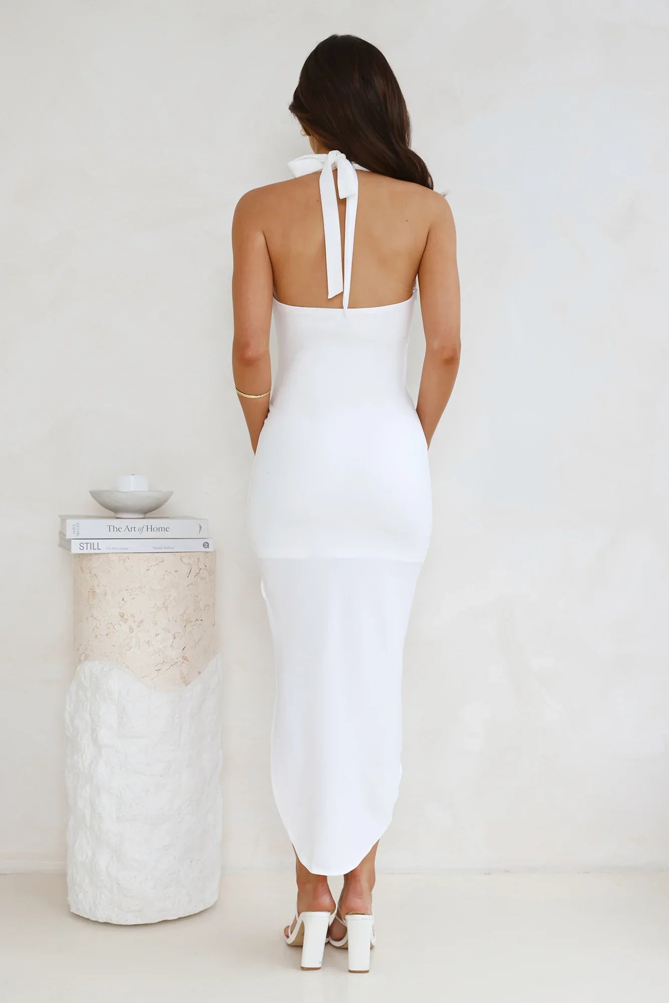 Club Direction Halter Midi Dress White