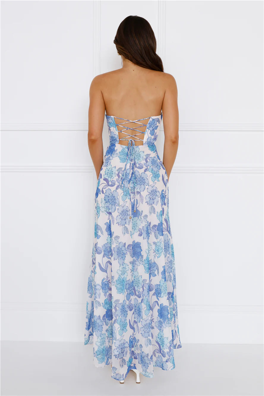 Possessive Power Strapless Maxi Dress Blue