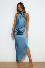 Dressed To Impress Satin Midi Dress Midnight Blue