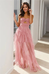 In Her Fairytale Tulle Strapless Maxi Dress Pink