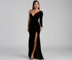 Cheyenne Formal One-Shoulder Velvet Dress