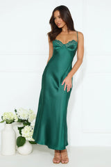 Filled with Passion Satin Maxi Dress Green