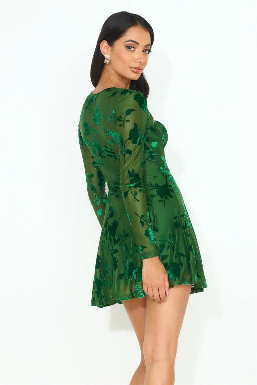 New City Long Sleeve Mini Dress Green