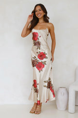 Rose Between Thorns Satin Maxi Dress Beige