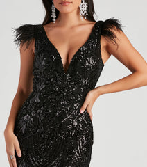 Elle Formal Sequin Feather Long Dress