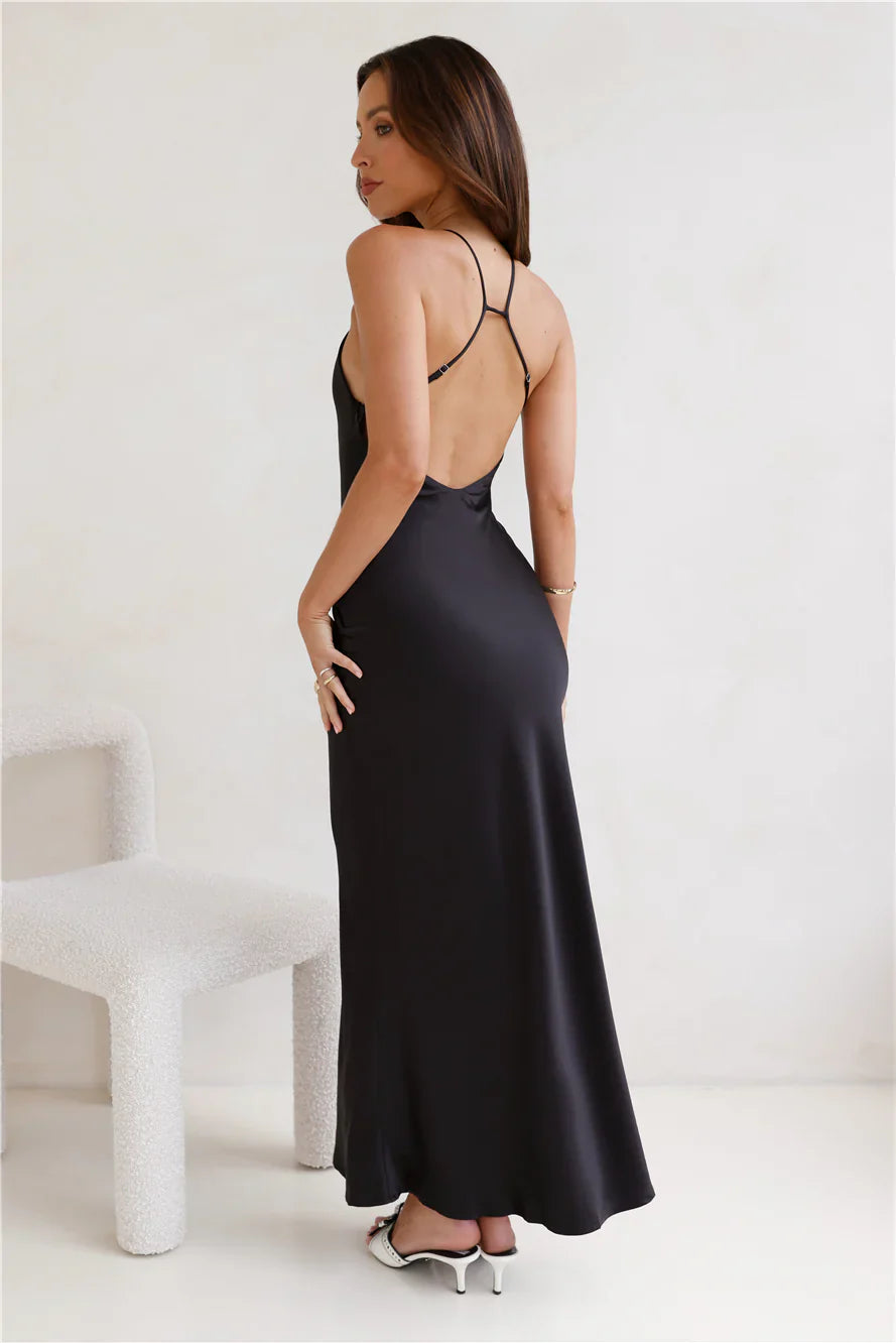 How We Started Satin Maxi Dress Black