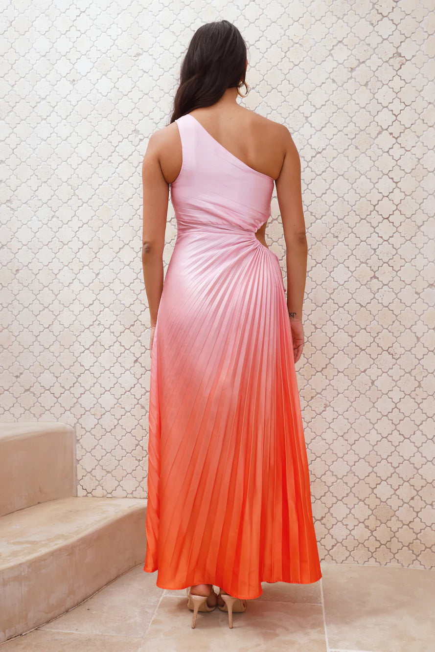 Energy High One Shoulder Satin Maxi Dress Pink