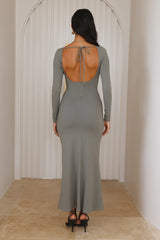 Diamond Oceans Long Sleeve Maxi Dress Khaki