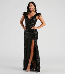 Elle Formal Sequin Feather Long Dress