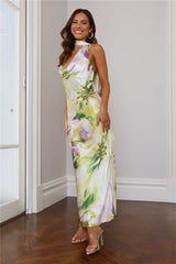 Unique Charm Satin Maxi Dress Green