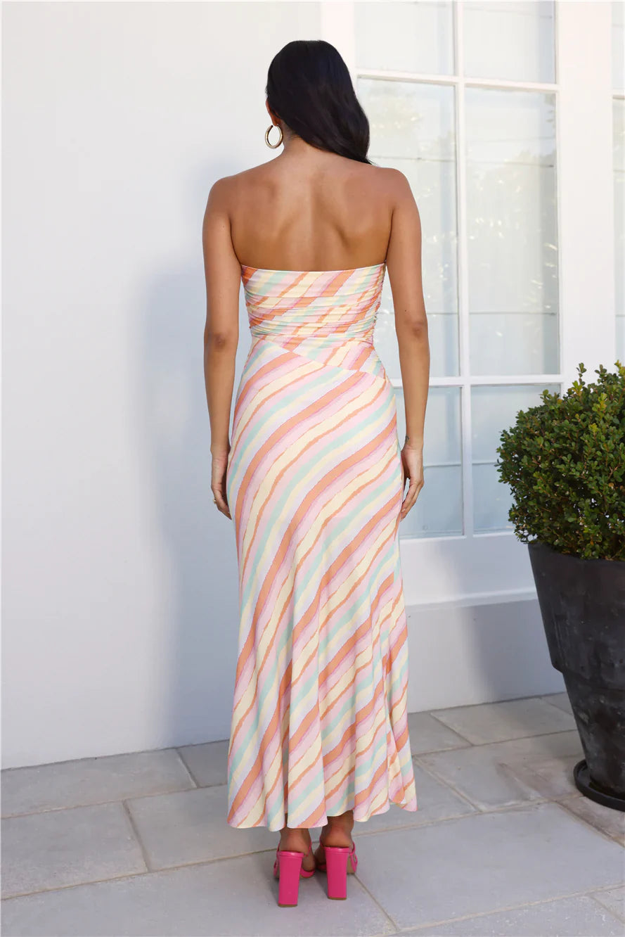 Rainbow Sweet Strapless Maxi Dress Multi