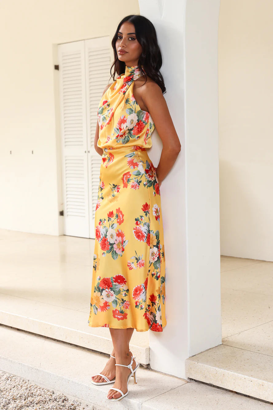 Let the Adventures Begin Midi Dress Yellow