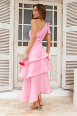 Events In The Garden One Shoulder Midi Dress Pink