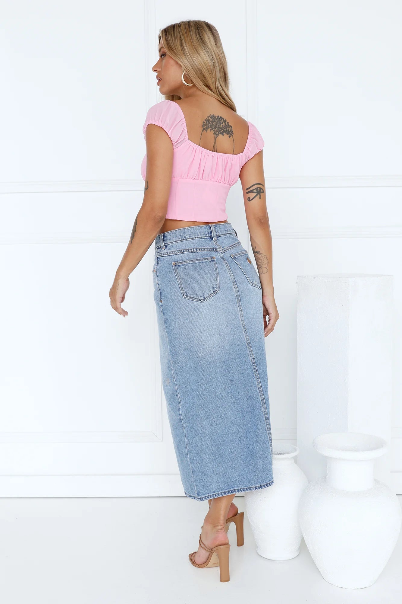 ABRAND 99 Low Maxi Skirt Sylvie Distressed Light Denim