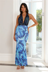 Snapdragon Halter Maxi Dress Blue