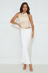 Popping Bottles Satin Mesh Halter Maxi Dress Champagne