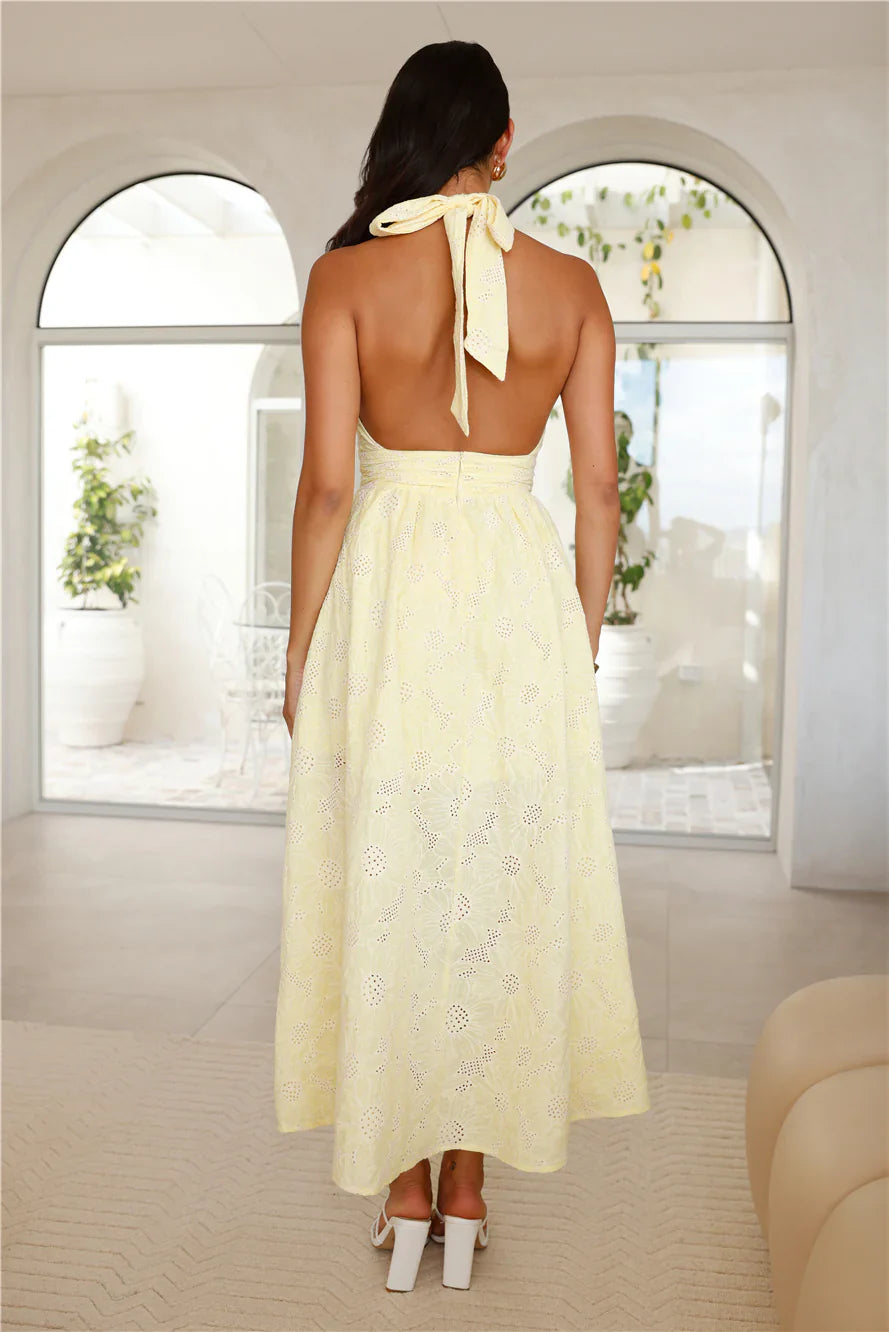 Sky High Hills Halter Maxi Dress Yellow