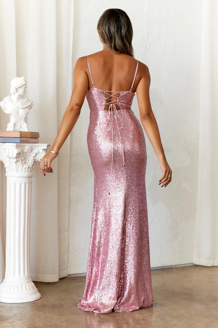 DEAR EMILIA Shiniest Diamond Maxi Dress Pink