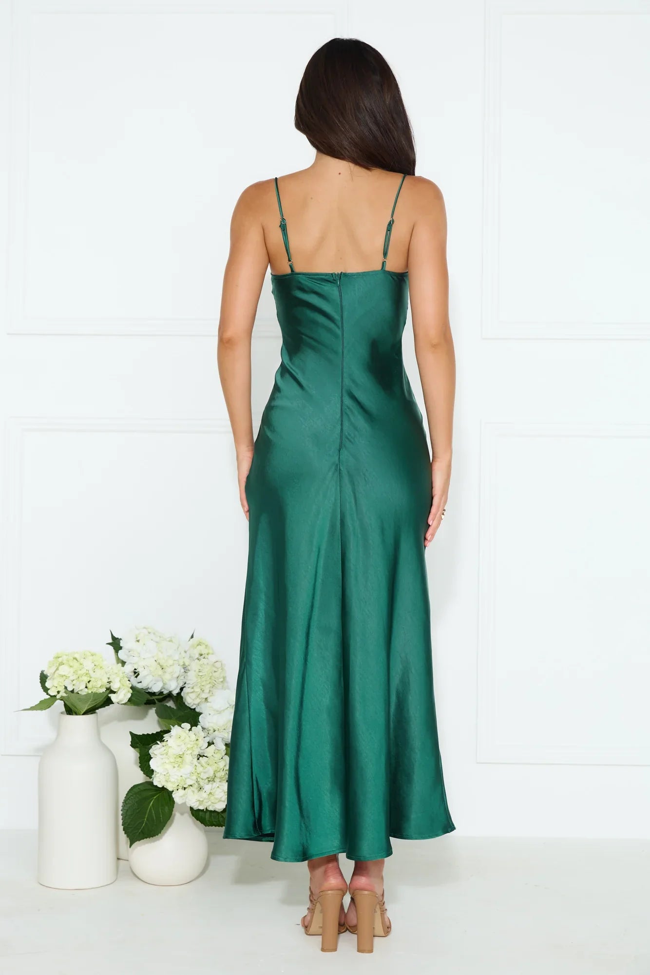 Filled with Passion Satin Maxi Dress Green