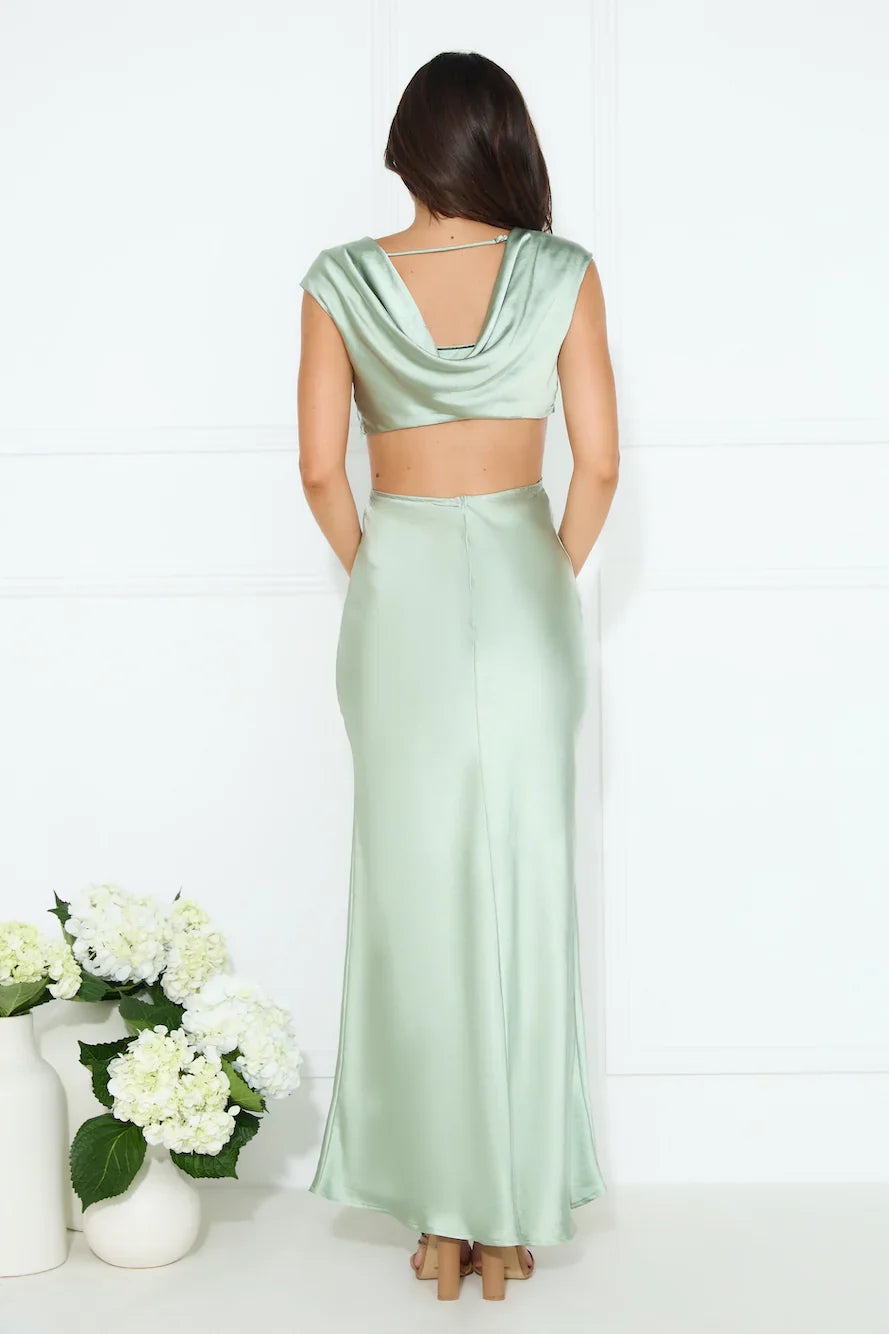 Luxe Destinations Satin Maxi Dress Sage